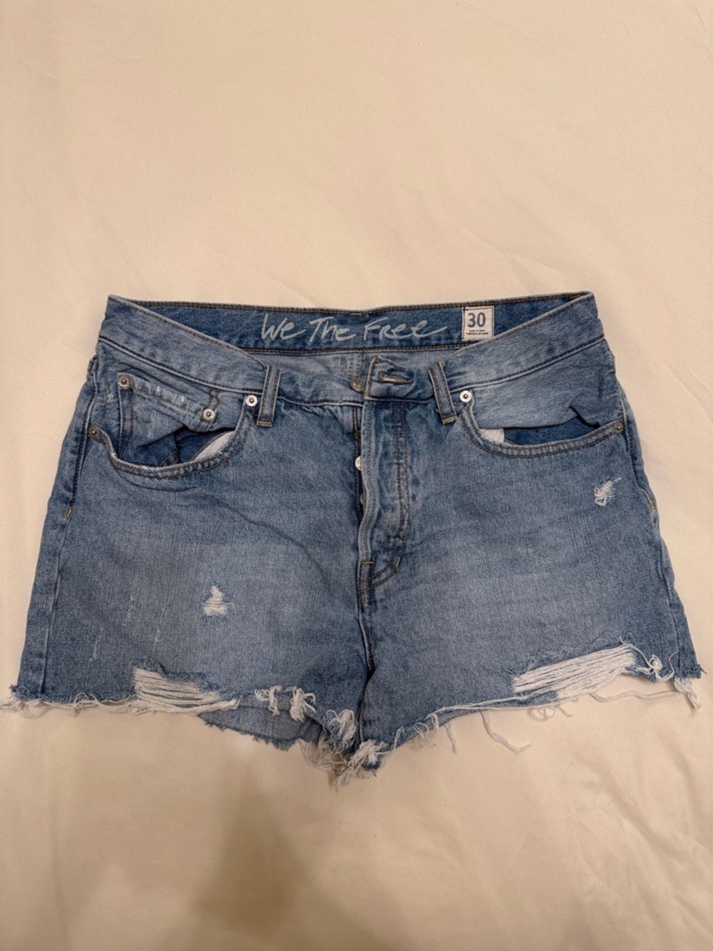 We The Free Light Blue Distressed High-Rise Denim Shorts